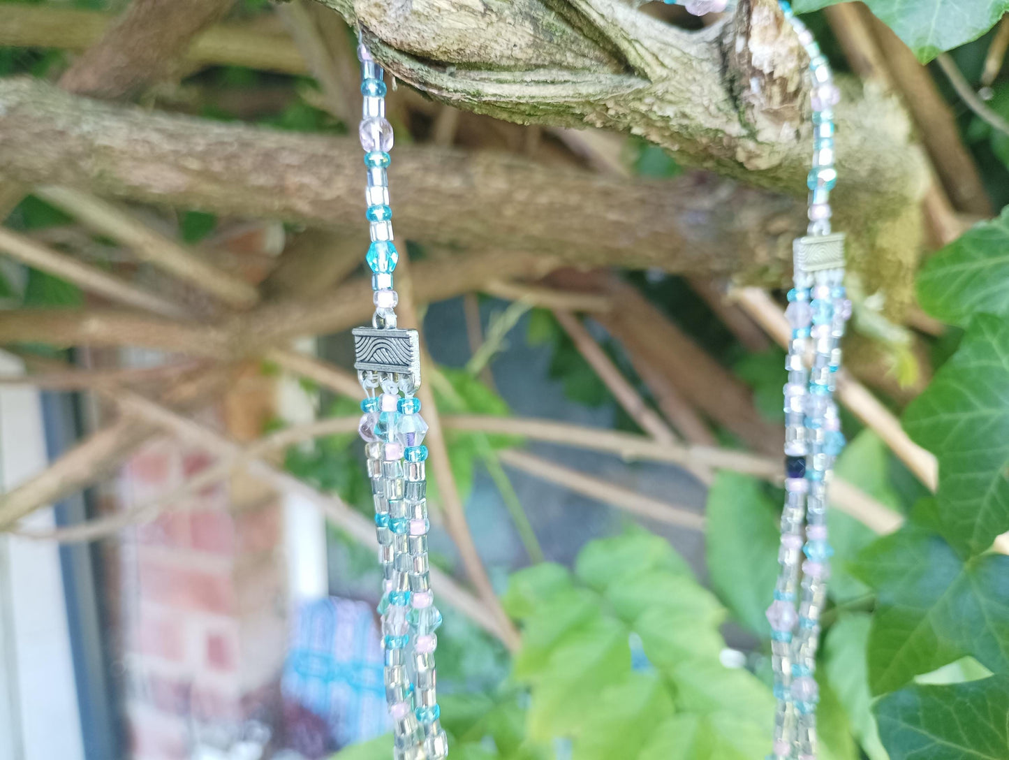 Vintage Pink & Blue Seed Bead Multi-Strand Necklace: Bohemian Costume Jewelry