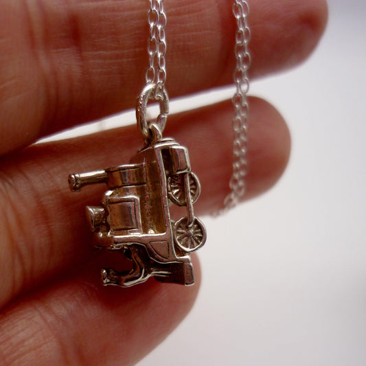 Silver Train Charm Necklace