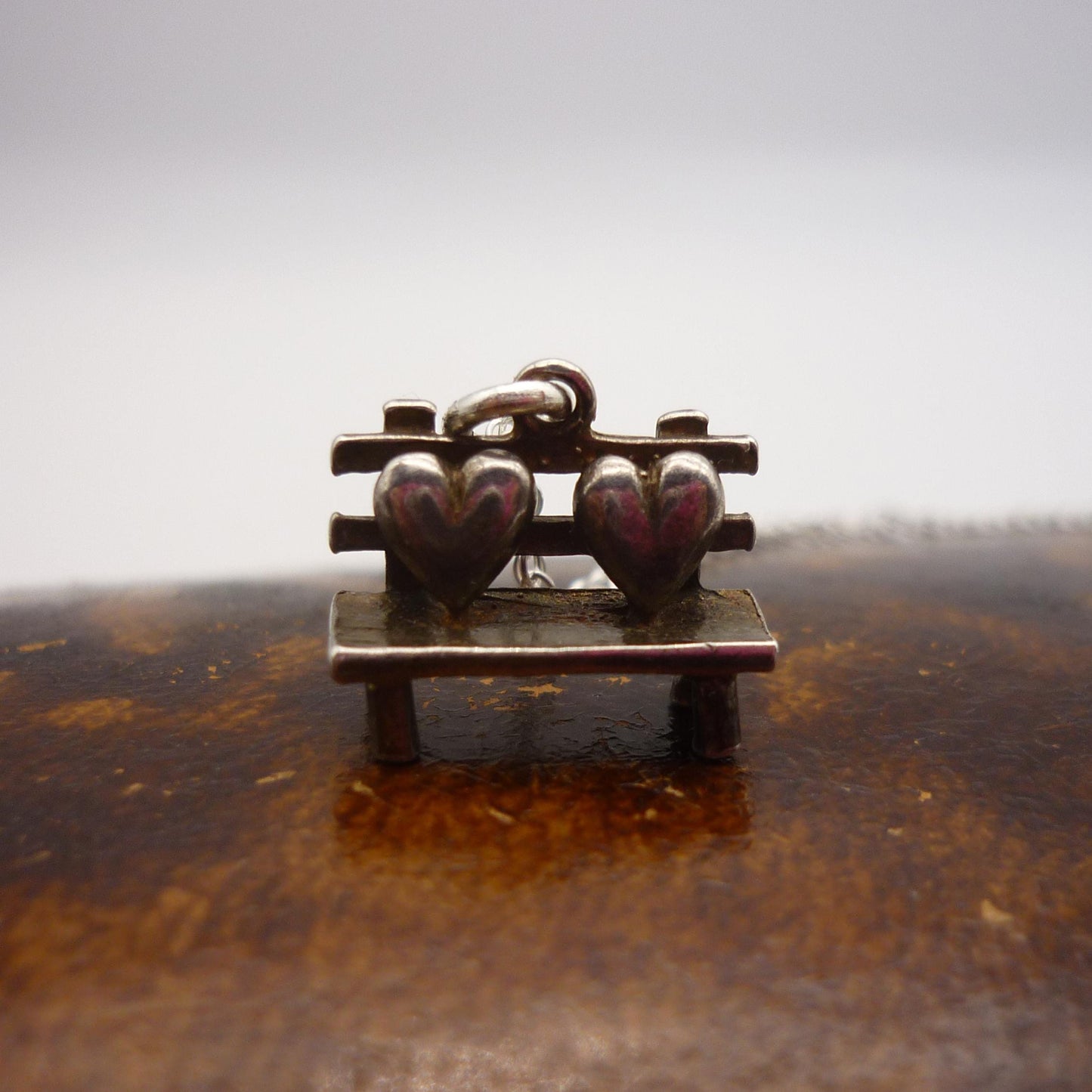 Silver Bench and Hearts Charm Necklace