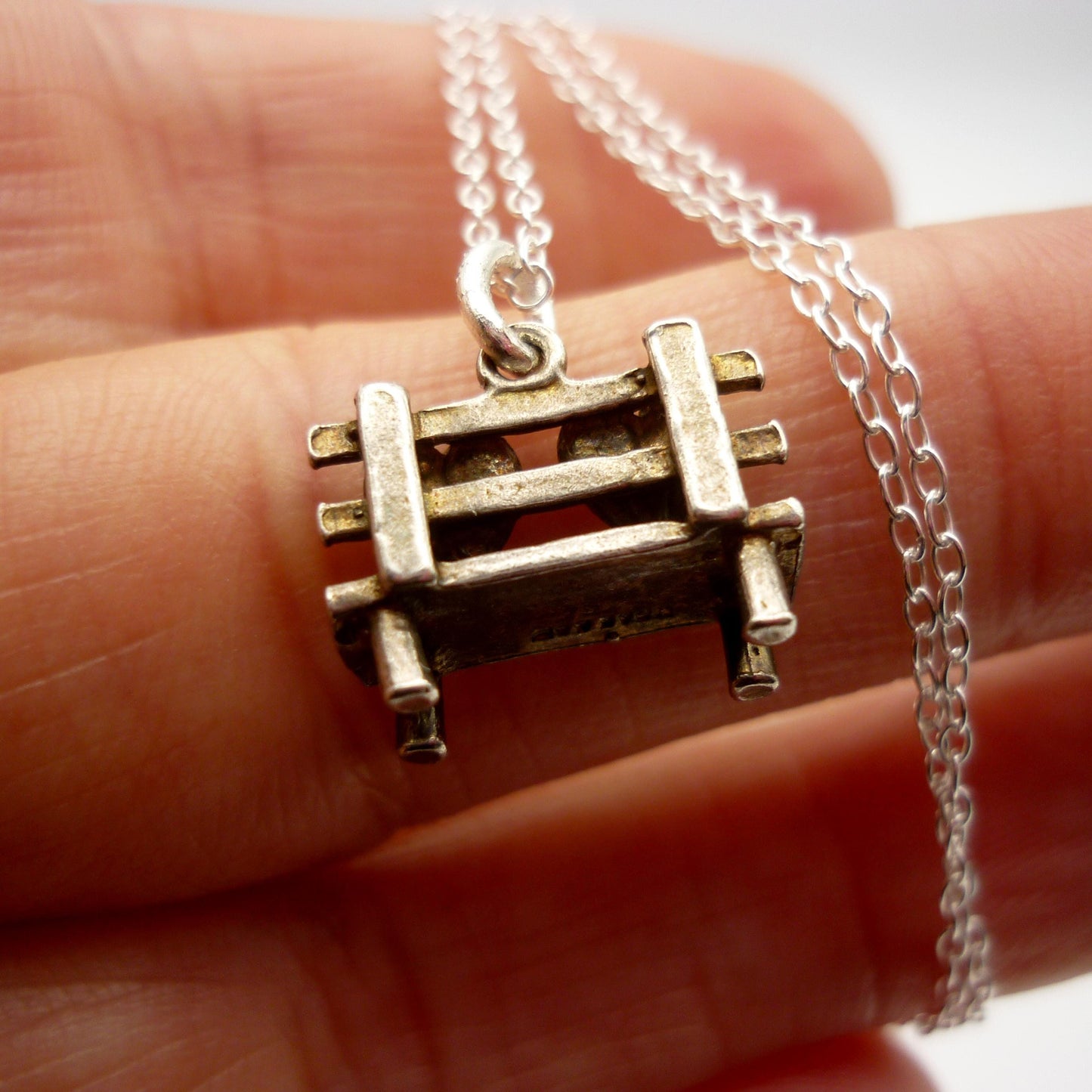 Silver Bench and Hearts Charm Necklace