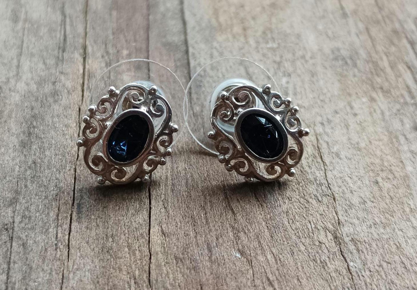 Vintage Silver Plated Sapphire Stud Earrings: Elegant Oval Rhinestone Jewellery
