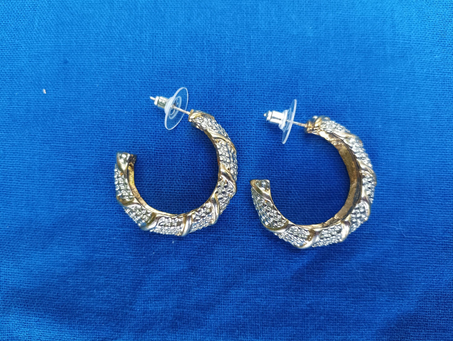 Vintage Two-Tone Hoop Earrings, Textured Pattern, Statement Jewelry