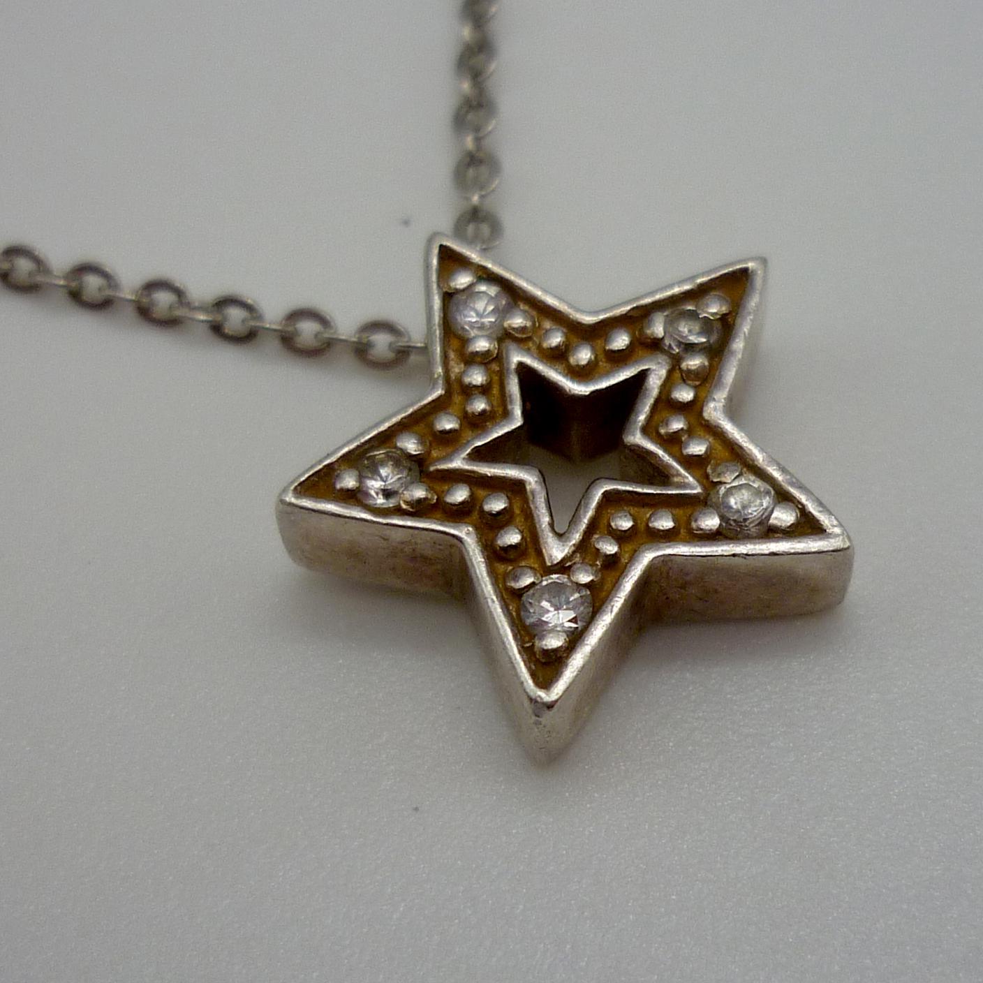 Vintage Sterling Silver Star Charm Pendant on Chain