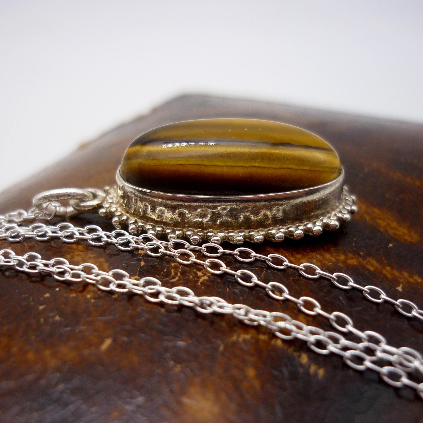 Vintage Tiger's Eye Pendant, Silver Tiger Eye Necklace