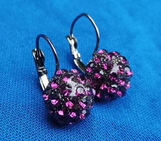 Vintage Raspberry Rhinestone Drop Earrings: Purple Crystal Costume Jewelry