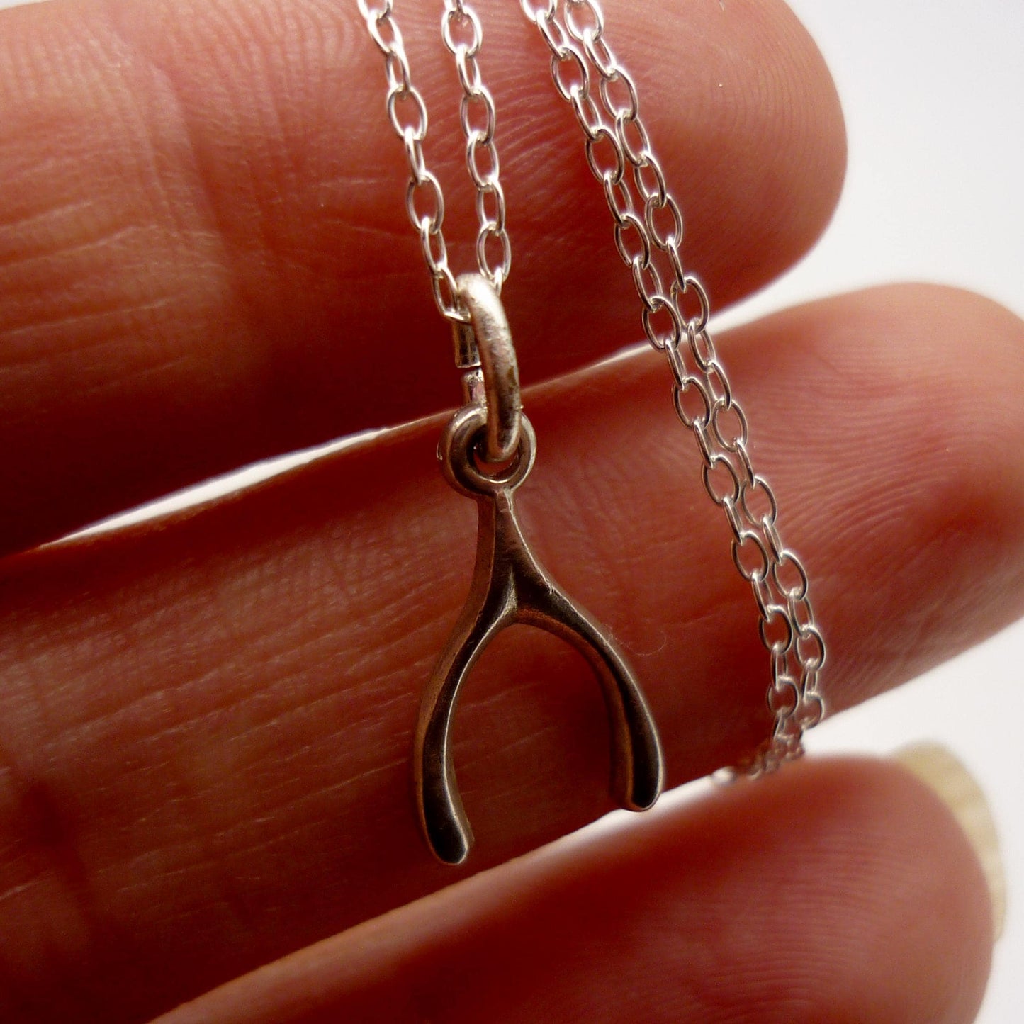 Vintage Silver Wishbone Charm Necklace