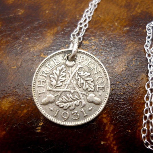 1931 Three Pence Coin Necklace Pendant