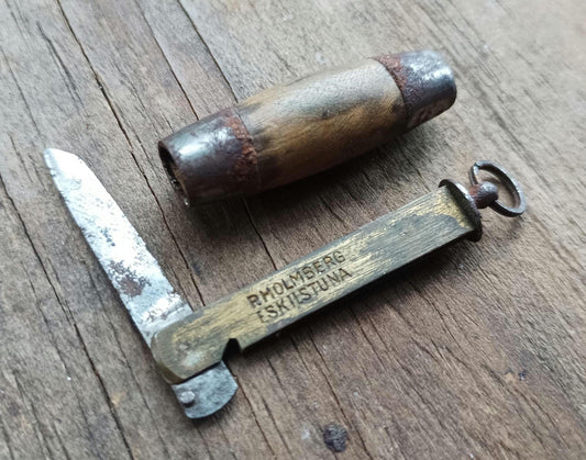 Antique P. Holmberg Miniature Barrel Knife: Swedish Keychain Penknife