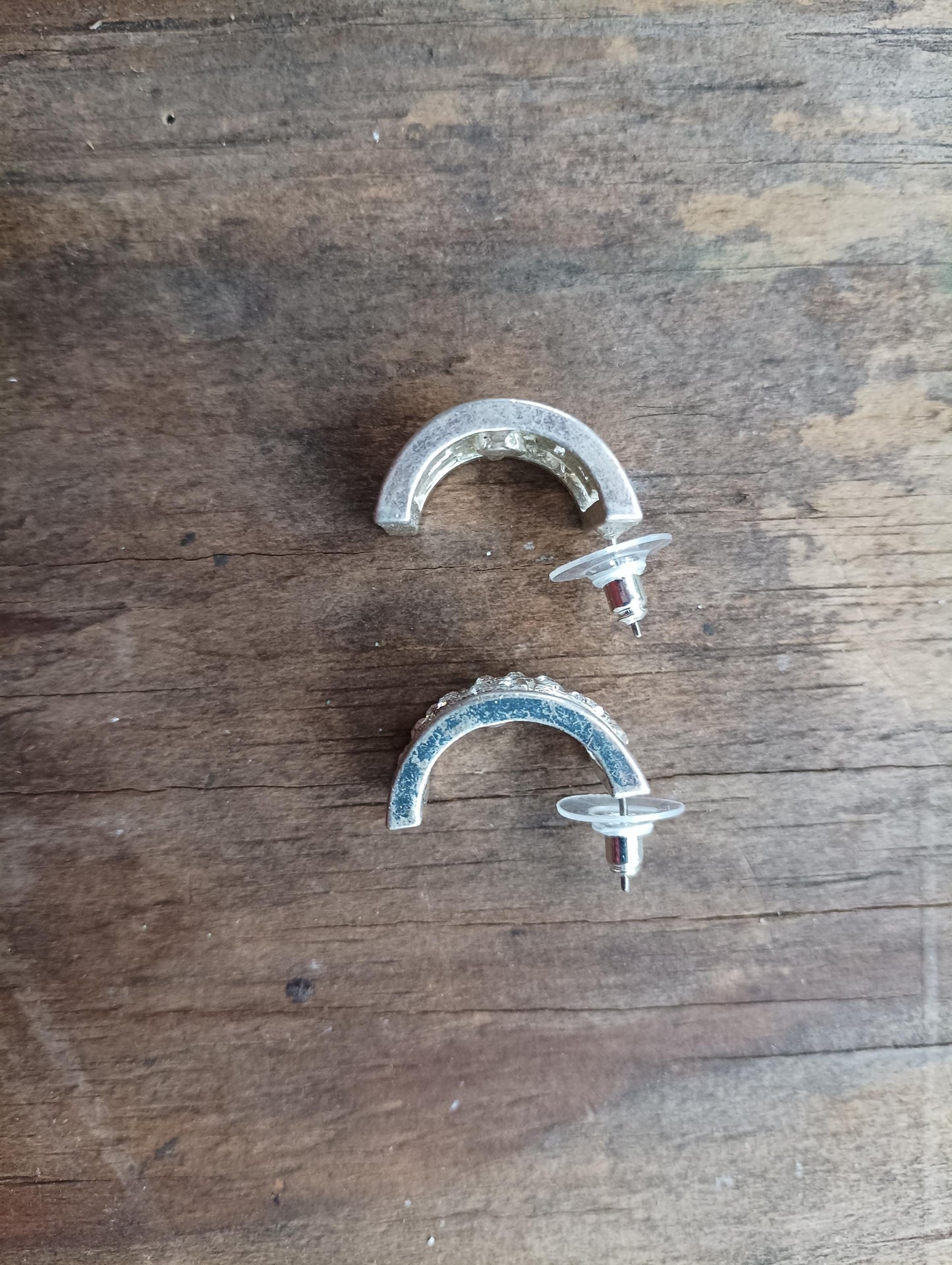 Vintage Rhinestone Crescent Dangle Earrings: Silver Plated Art Deco Jewelry