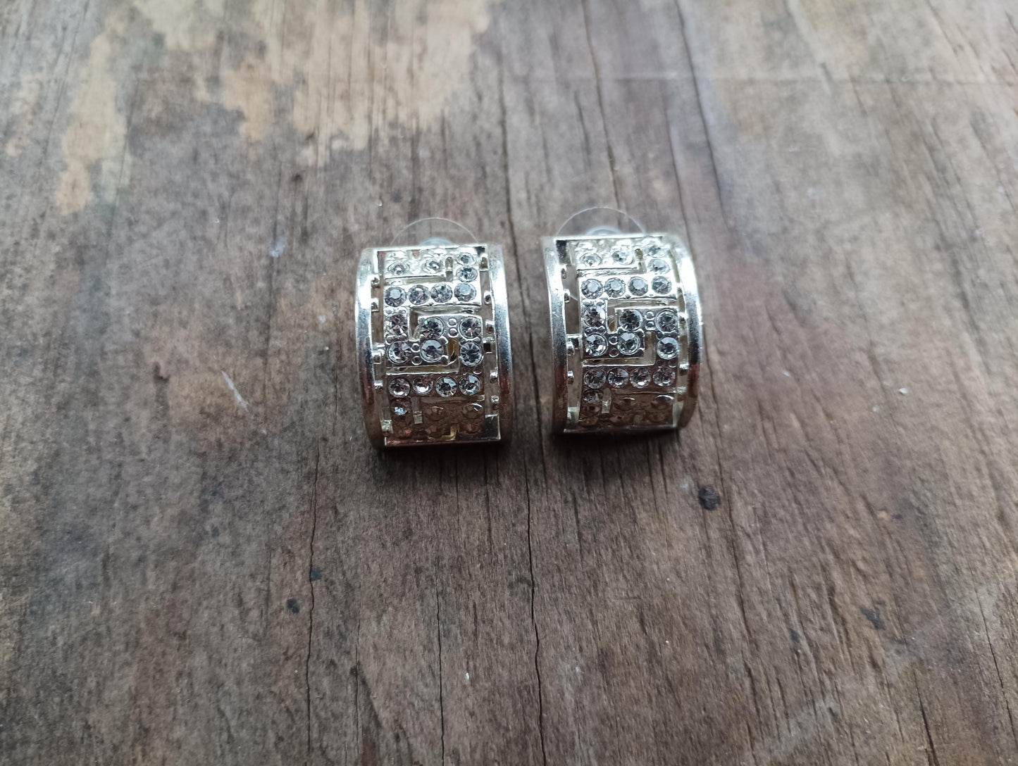 Vintage Rhinestone Crescent Dangle Earrings: Silver Plated Art Deco Jewelry