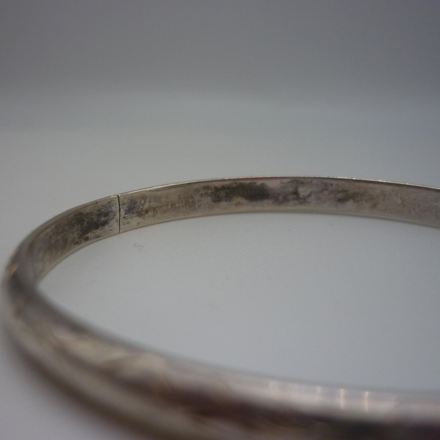 Small Silver Stacking Bangle, Engraved Pattern Bracelet with Safety Chain
