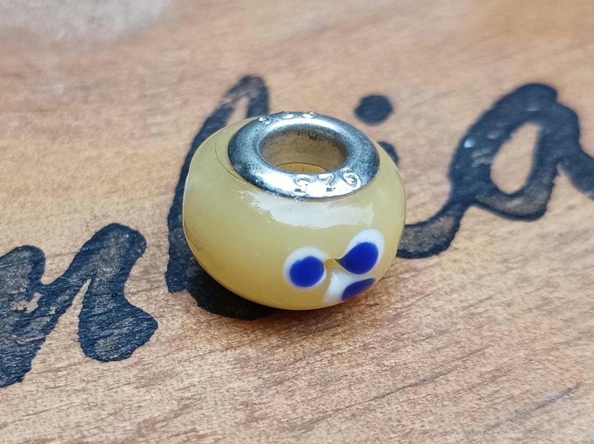 Murano Glass Charm Bead: 925 Sterling Silver, Blue Eye Style