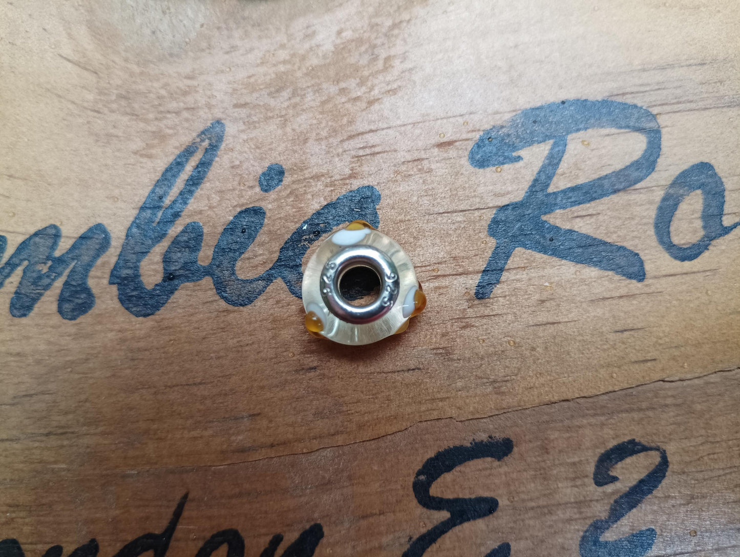 Vintage Pandora Style Silver and Yellow Murano Glass Charm Bead