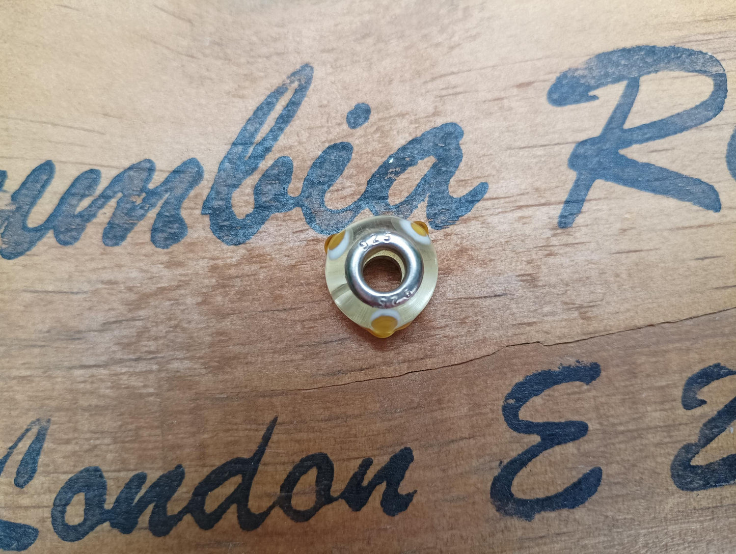 Vintage Pandora Style Silver and Yellow Murano Glass Charm Bead