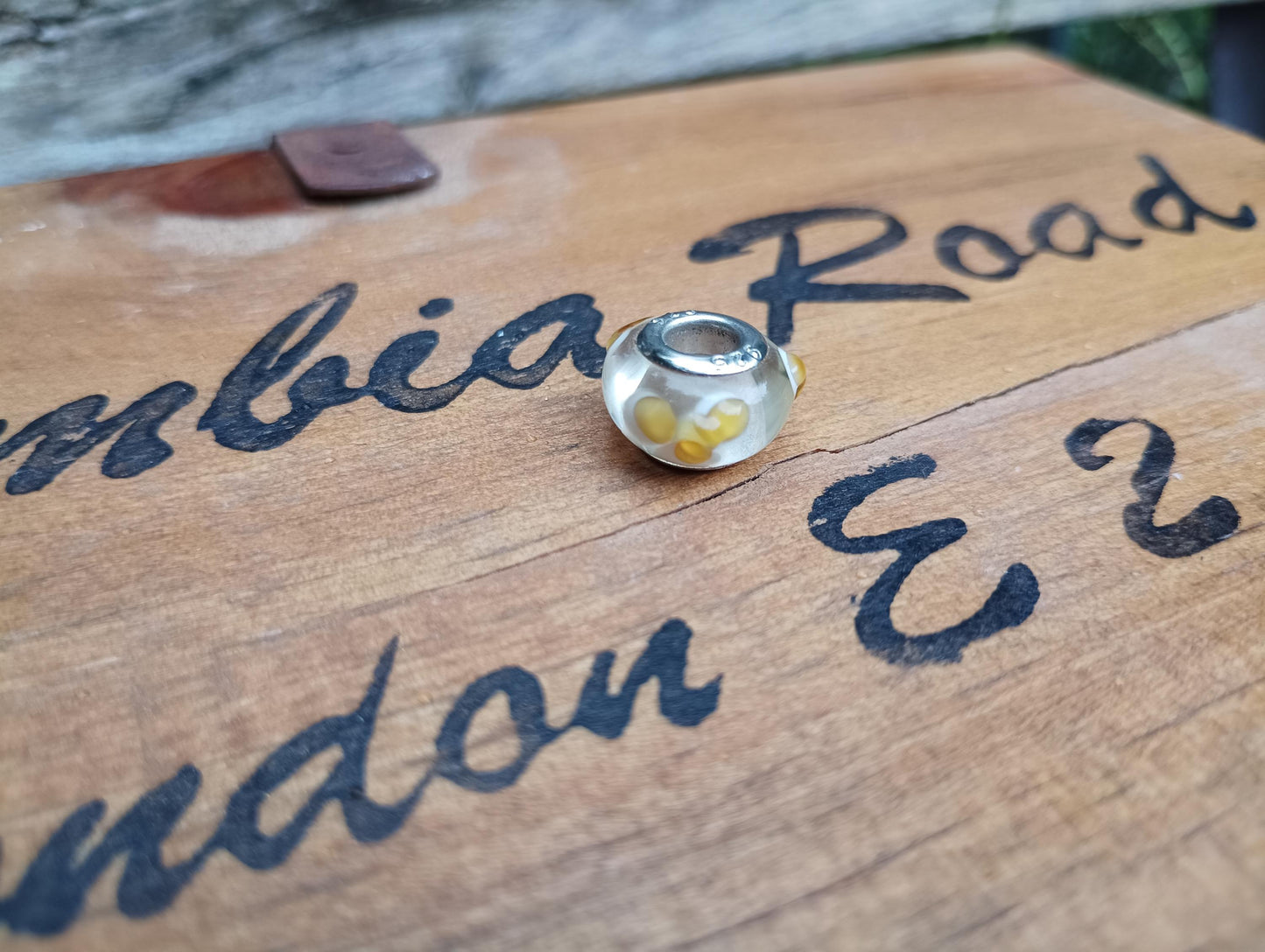 Vintage Pandora Style Silver and Yellow Murano Glass Charm Bead