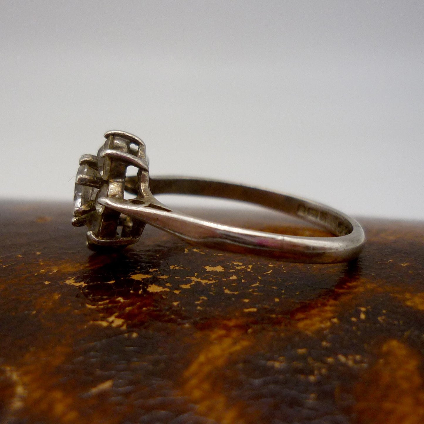 Vintage Silver & Clear Quartz Flower Ring Size 5.25