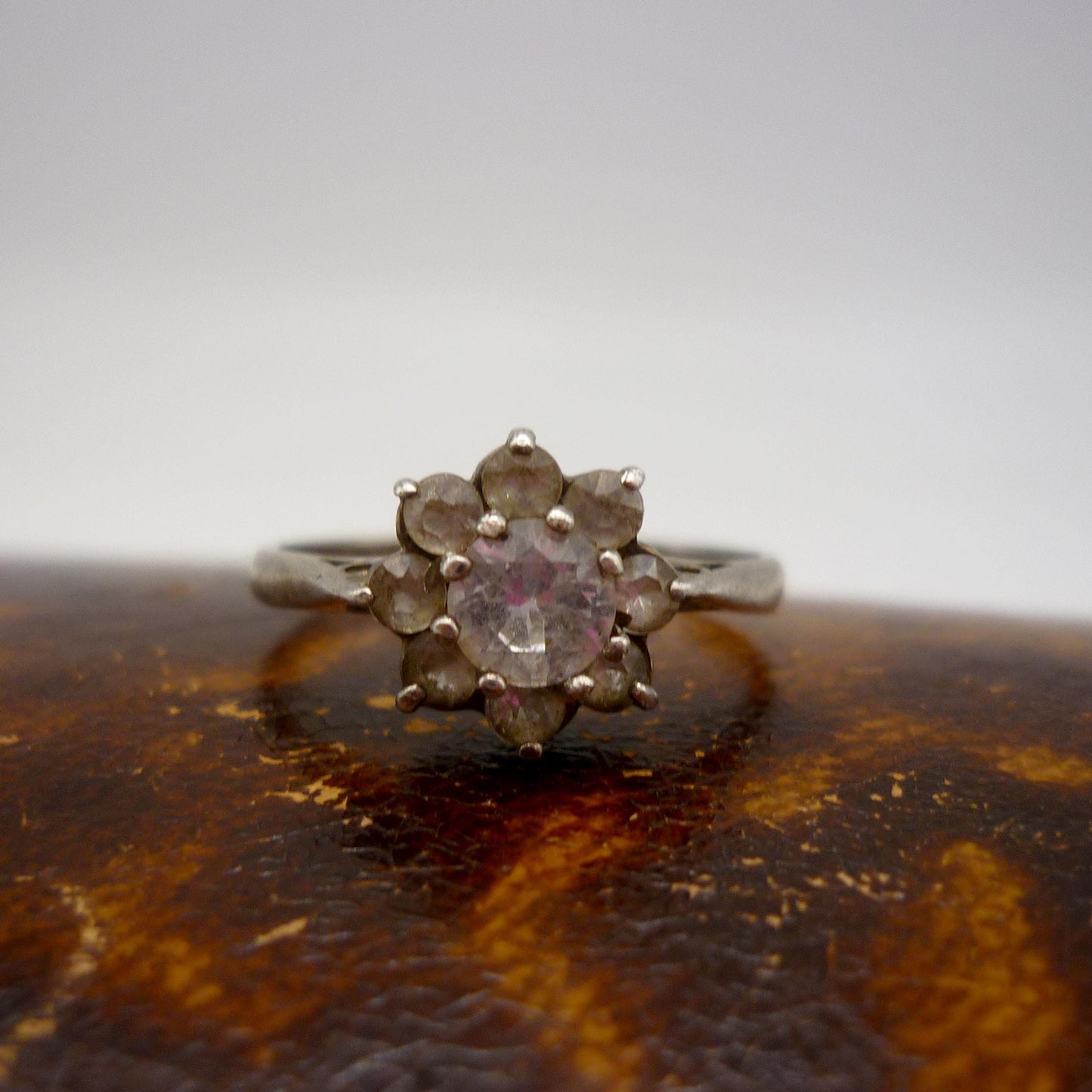 Vintage Silver & Clear Quartz Flower Ring Size 5.25