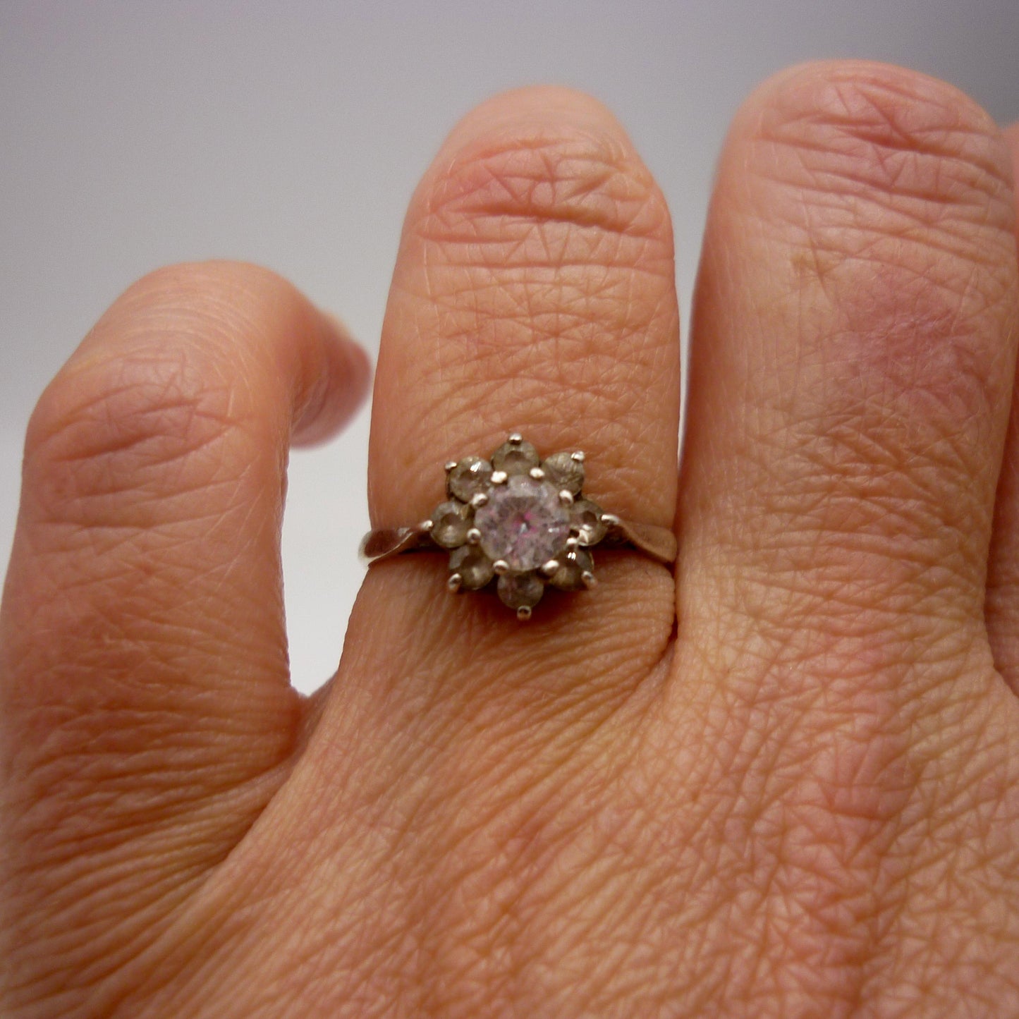 Vintage Silver & Clear Quartz Flower Ring Size 5.25