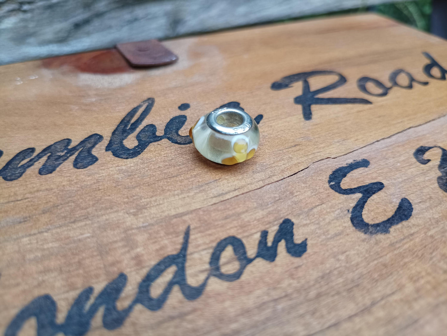 Vintage Pandora Style Silver and Yellow Murano Glass Charm Bead