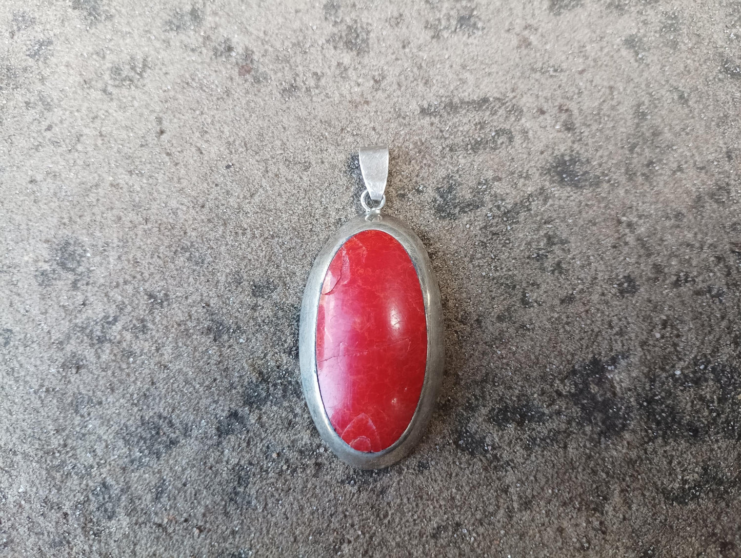 Large Sterling Silver Red Gemstone Cabochon  Pendant
