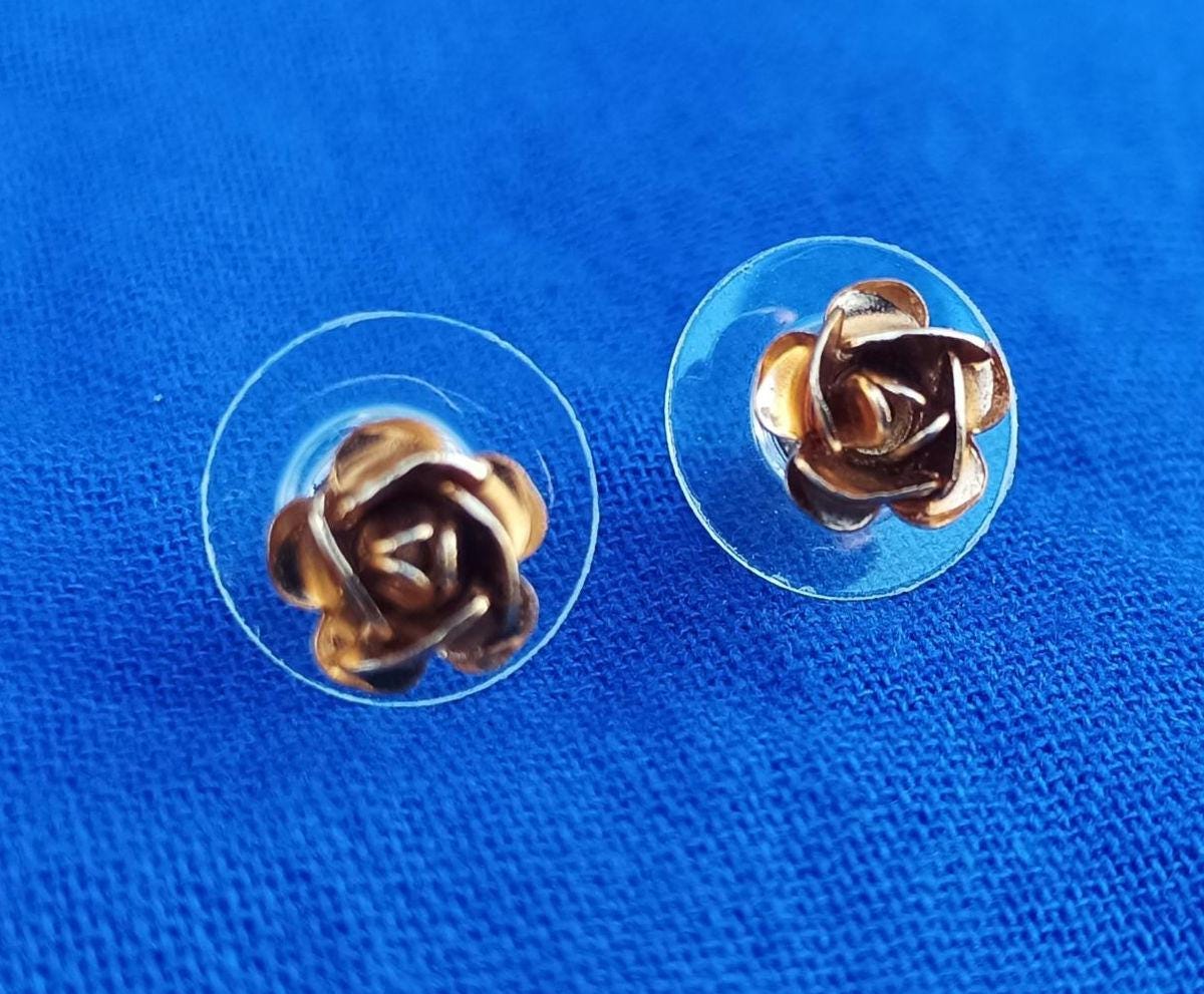 Vintage Gold Plated Rose Ear Stud Earrings