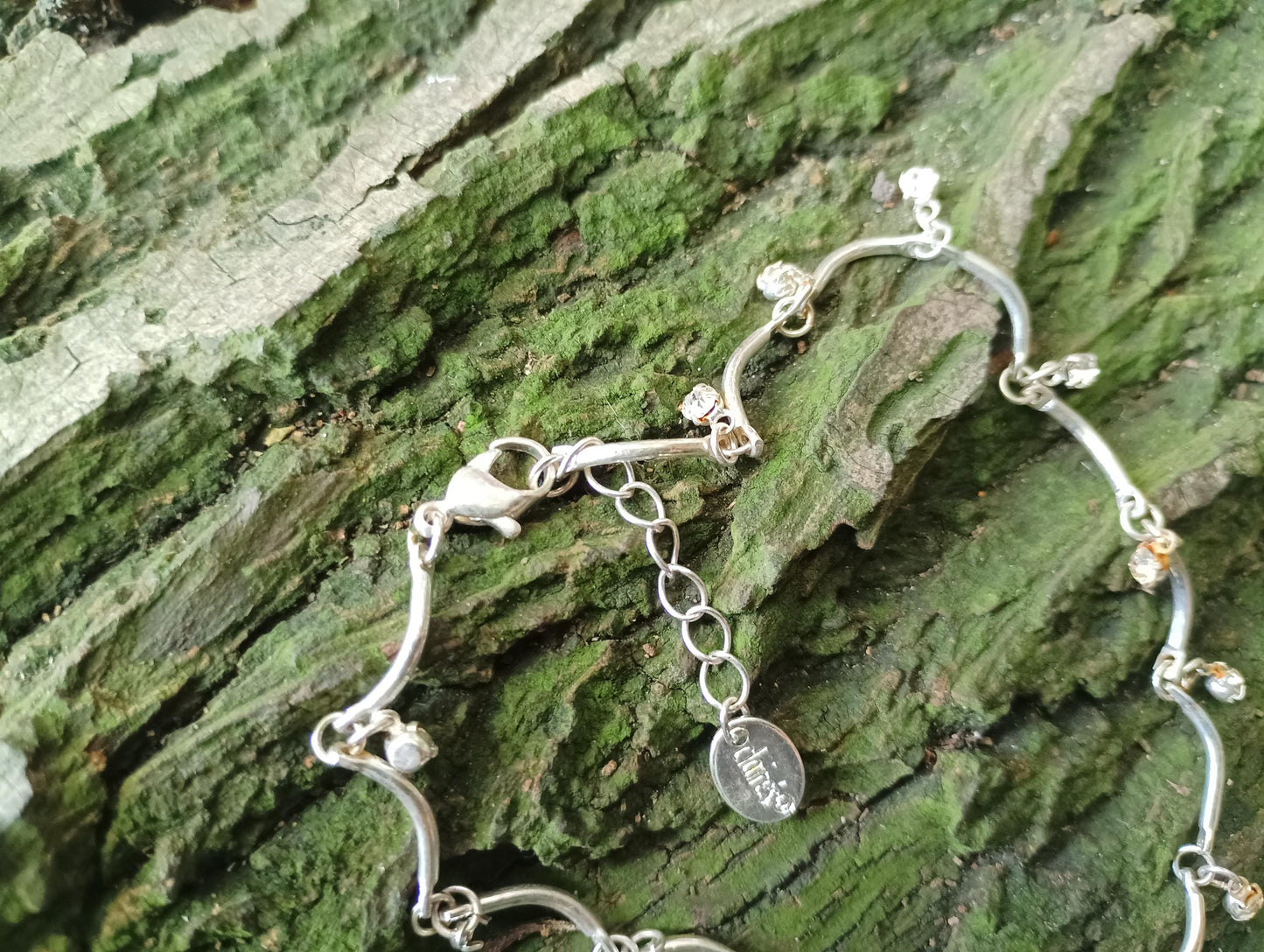 Vintage 1990s Dainty Silver Tone Anklet with Rhinestones
