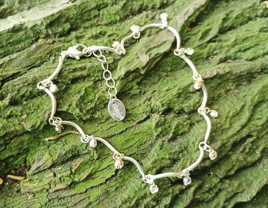 Vintage 1990s Dainty Silver Tone Anklet with Rhinestones