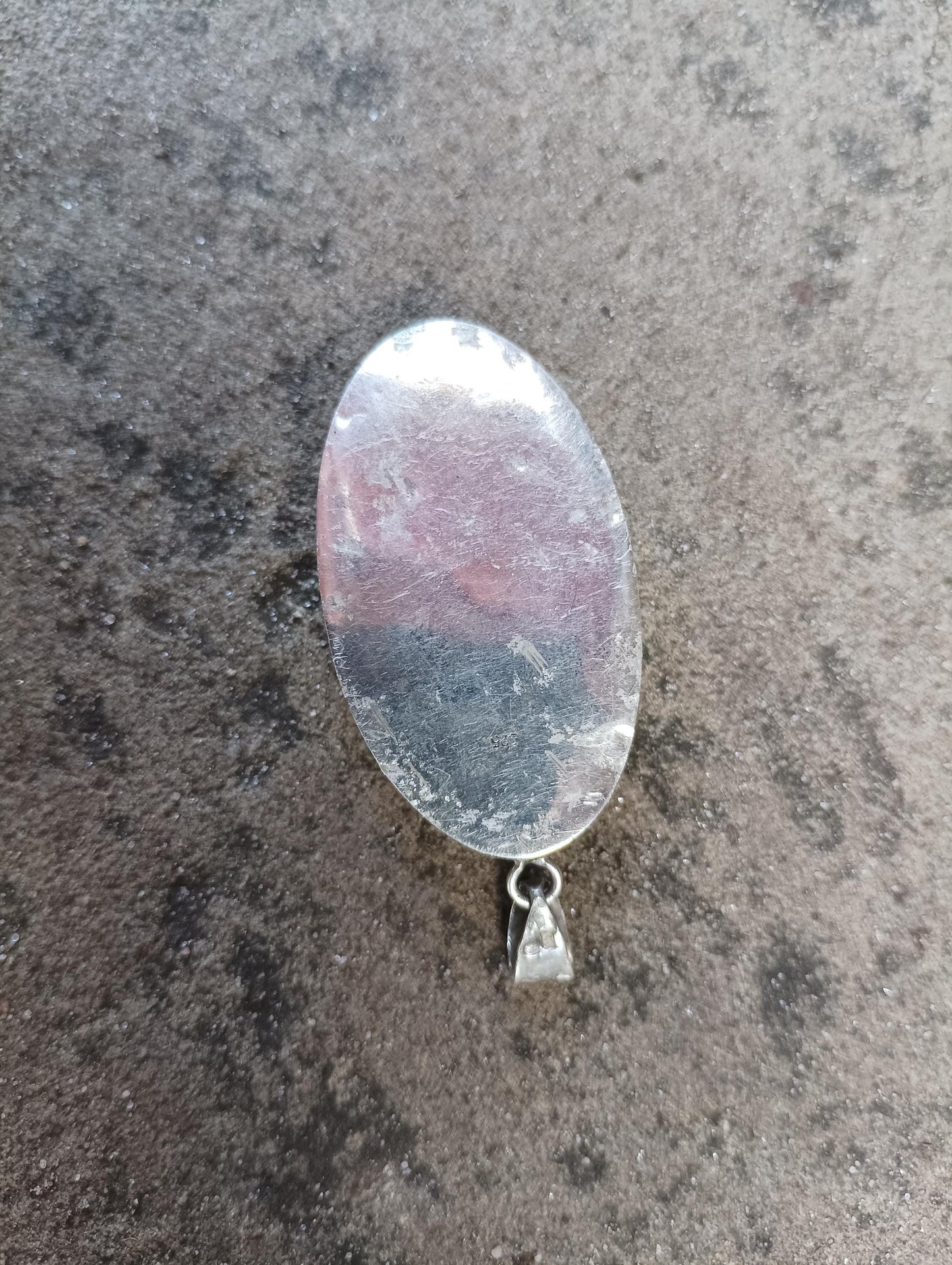 Large Sterling Silver Red Gemstone Cabochon  Pendant