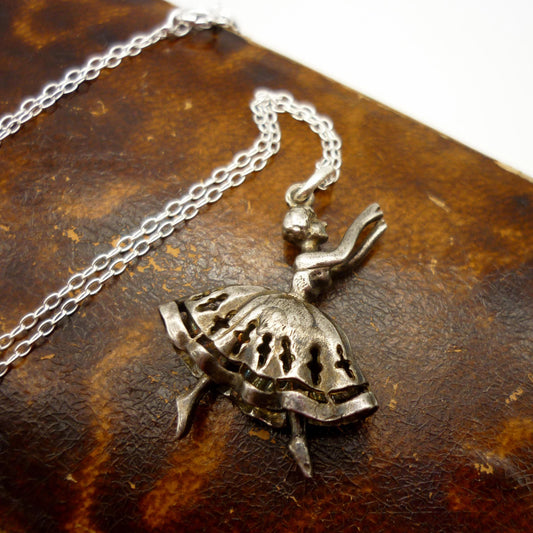 Vintage Silver Ballerina Charm Necklace, Ballet Dancer Gift