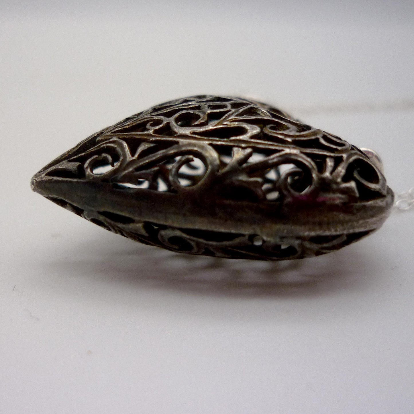 Large Silver Filigree Heart Necklace, Openwork Heart Pendant on Chain