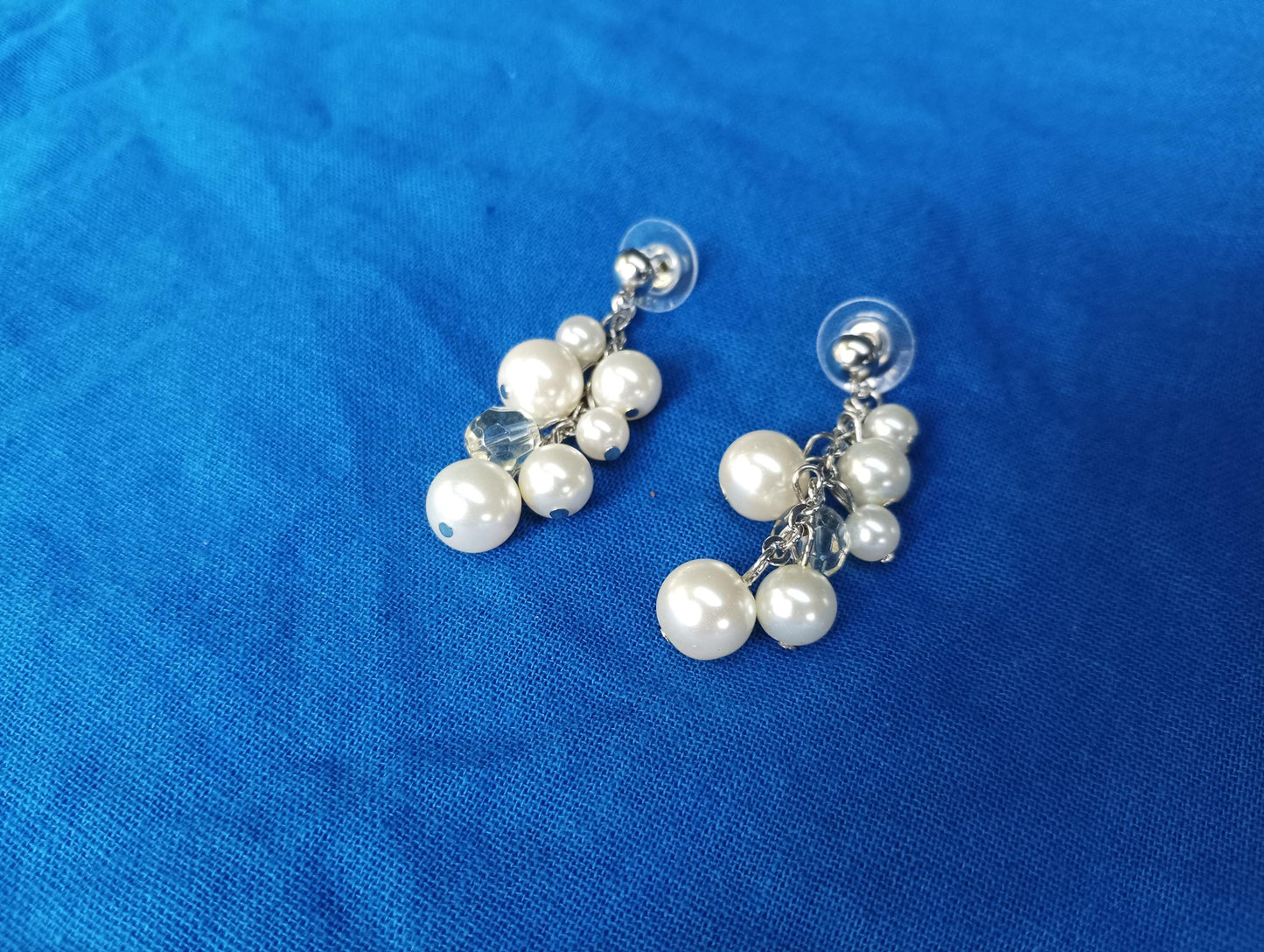 Vintage Faux Pearl and Crystal Cluster Dangle Earrings