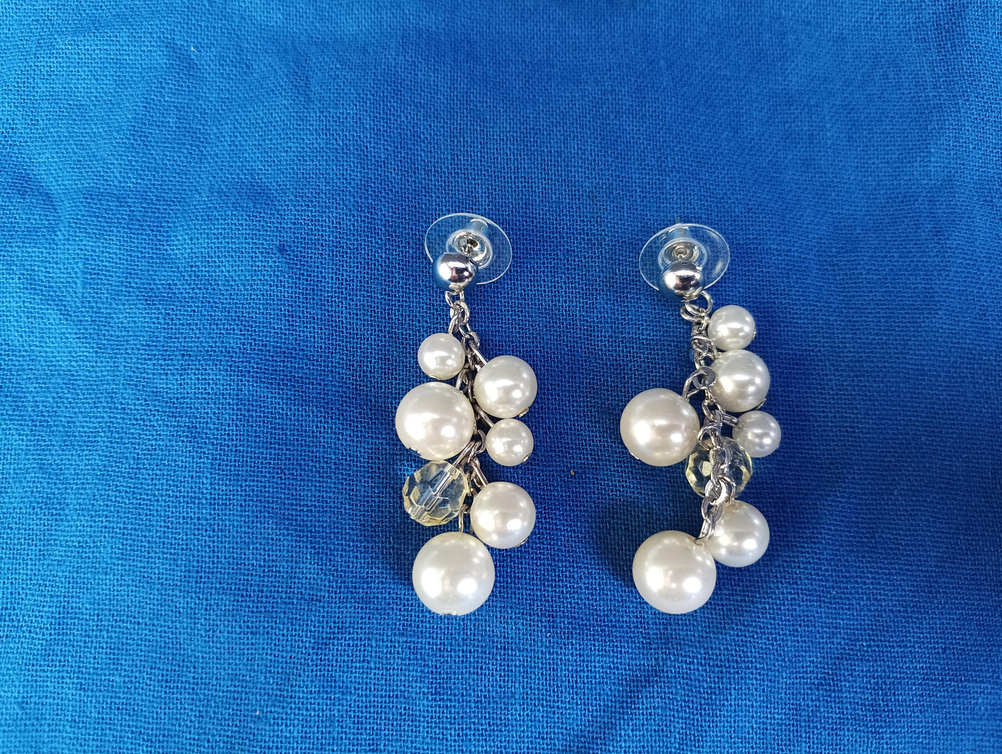 Vintage Faux Pearl and Crystal Cluster Dangle Earrings
