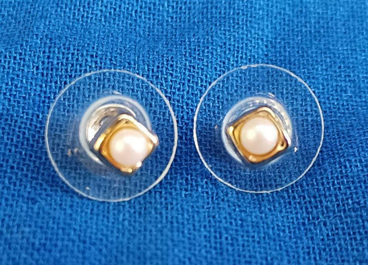 Vintage Faux Pearl and Gold Plated Stud Earrings