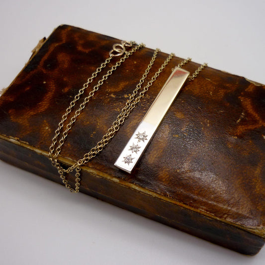 Two Tone Gold Bar Pendant with Diamonds