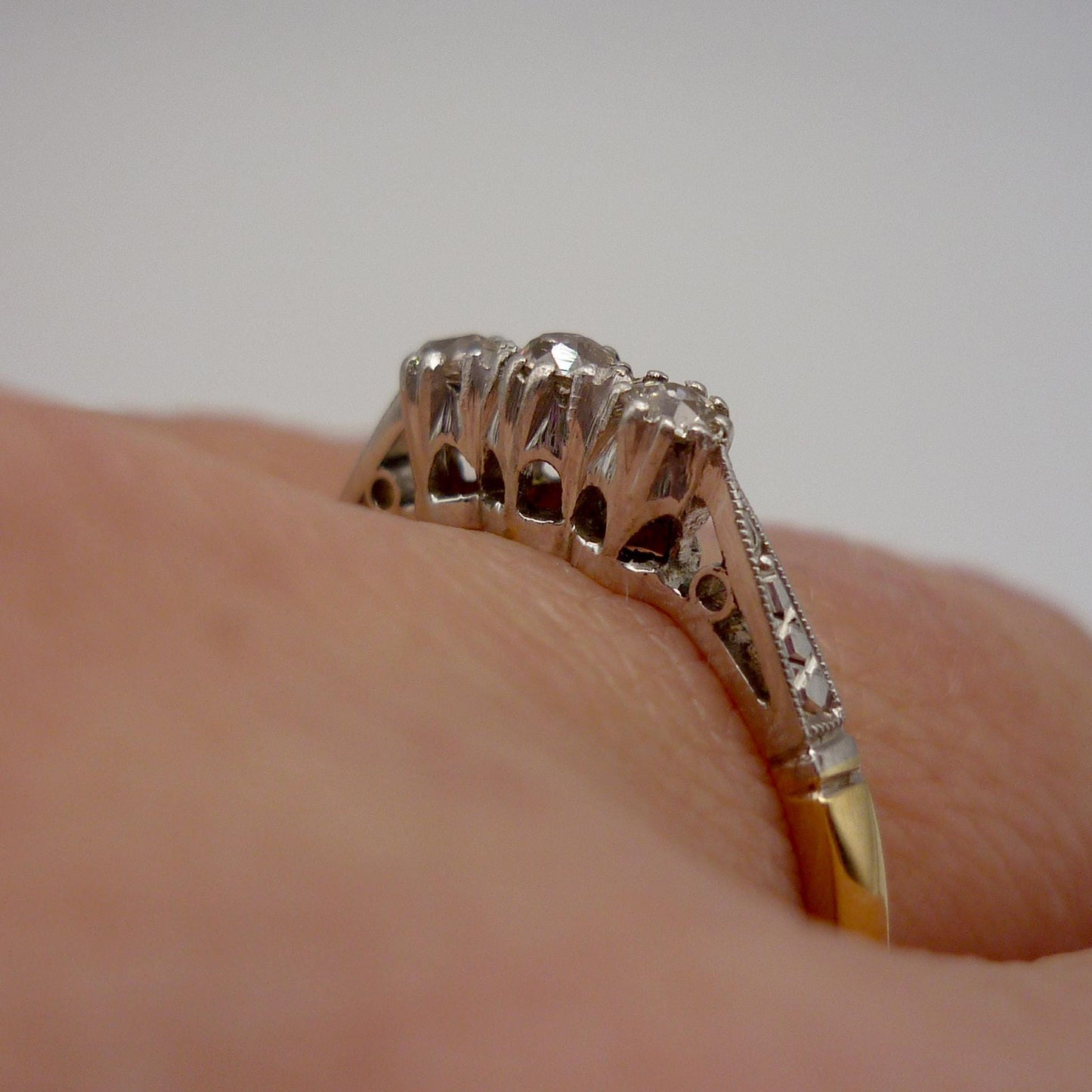 Antique 18k & Platinum Diamond Trilogy Ring Size 7