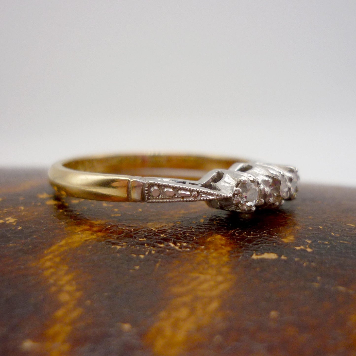 Antique 18k & Platinum Diamond Trilogy Ring Size 7