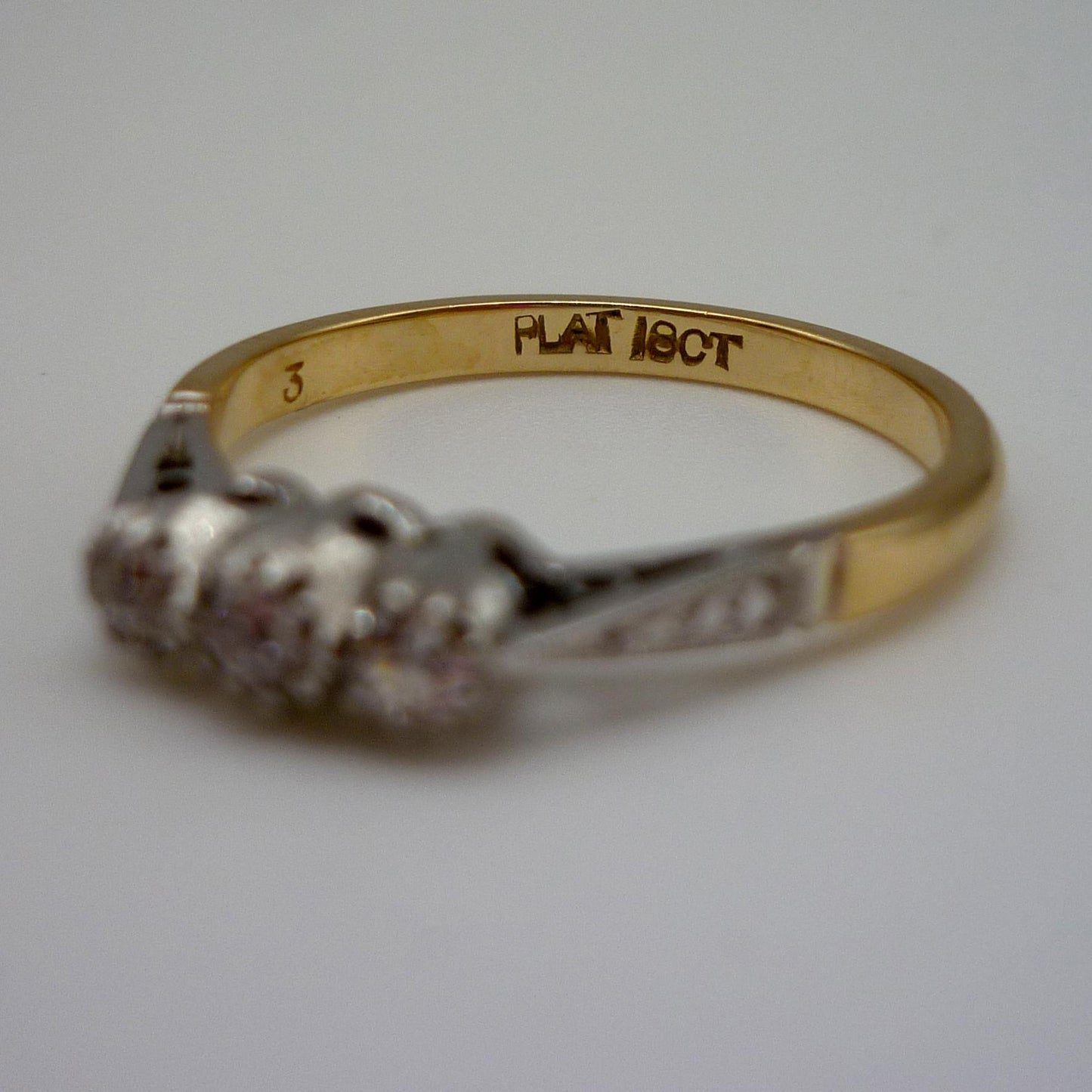 Antique 18k & Platinum Diamond Trilogy Ring Size 7