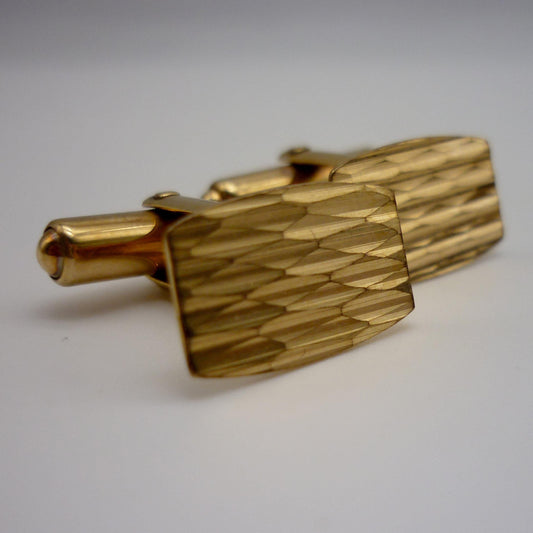 Engine Turned Solid 9k Gold Cufflinks, Vintage London 1965 Fred Manshaw Cuff Links