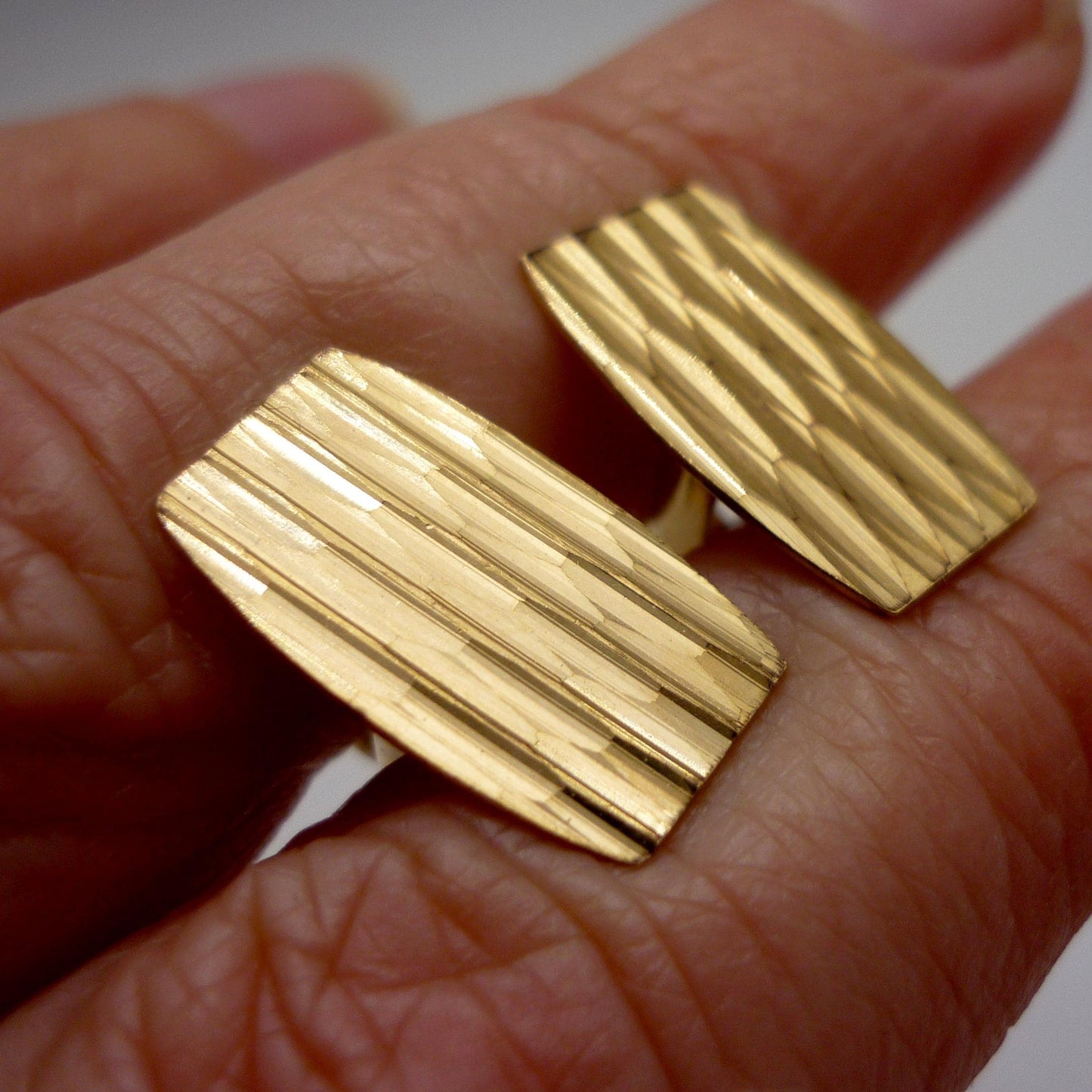 Engine Turned Solid 9k Gold Cufflinks, Vintage London 1965 Fred Manshaw Cuff Links
