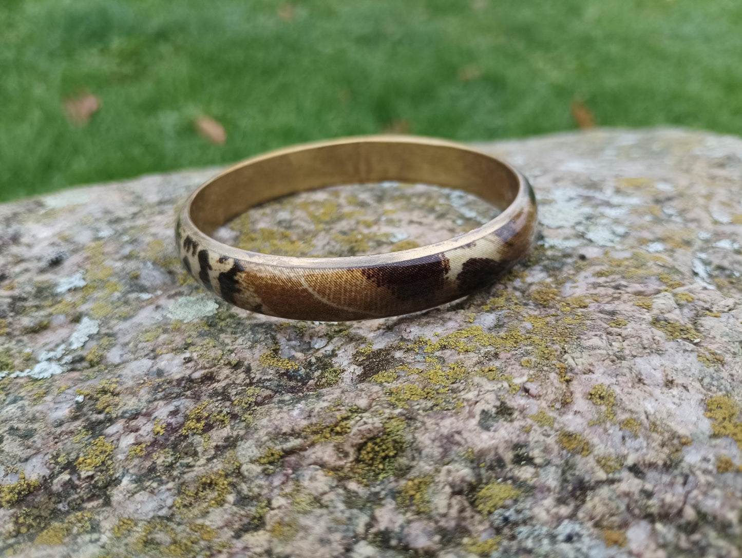 Vintage 1970s Animal Print Brass Bangle For Women