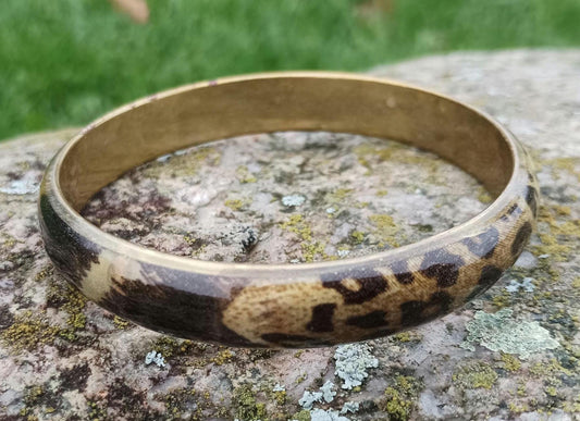 Vintage 1970s Animal Print Brass Bangle For Women