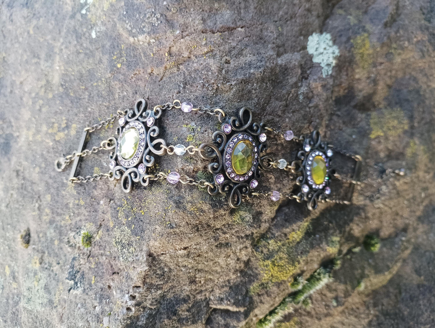 Vintage Victorian Revival Bracelet with Faux Peridot Glass Stones