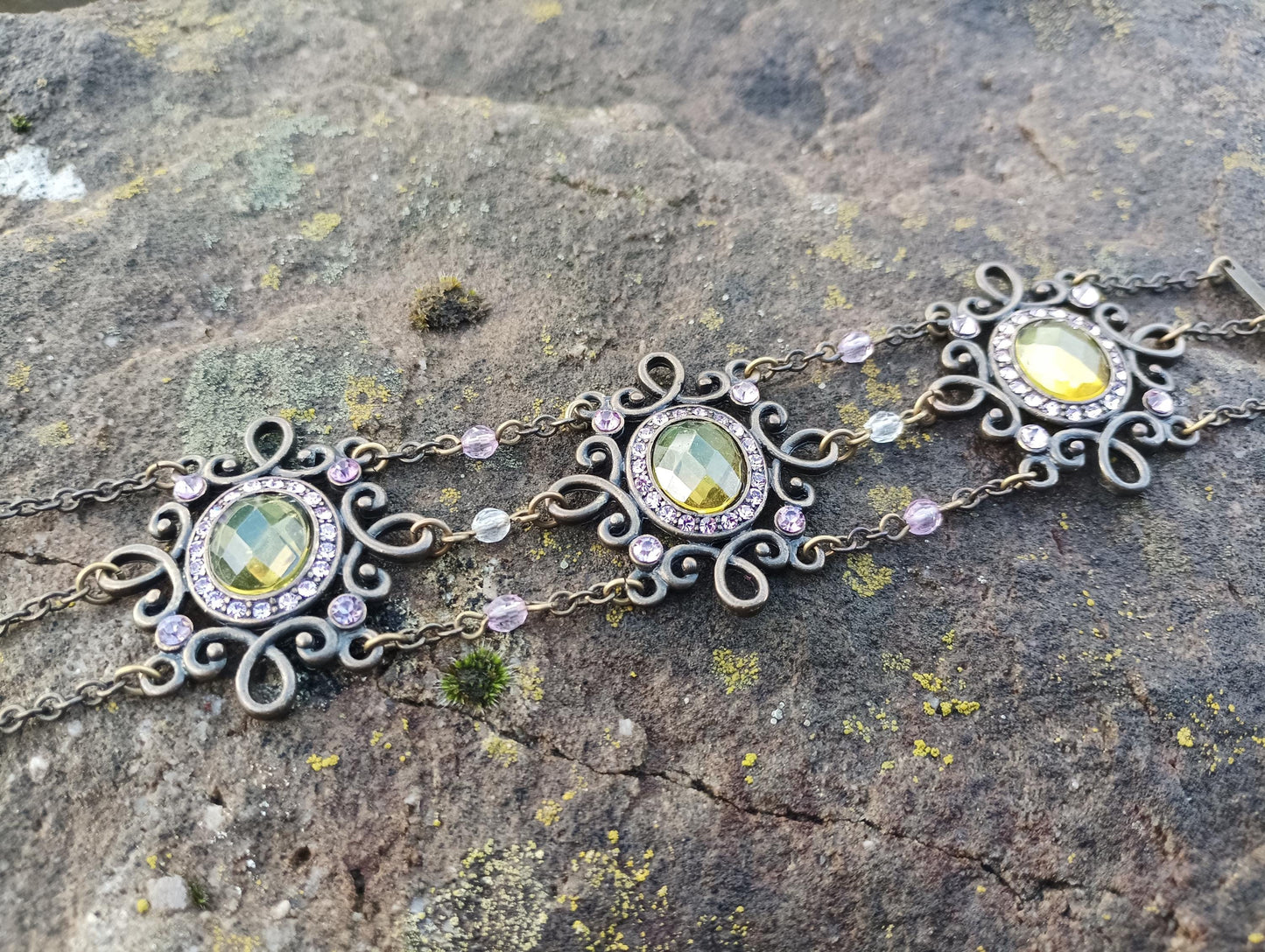 Vintage Victorian Revival Bracelet with Faux Peridot Glass Stones