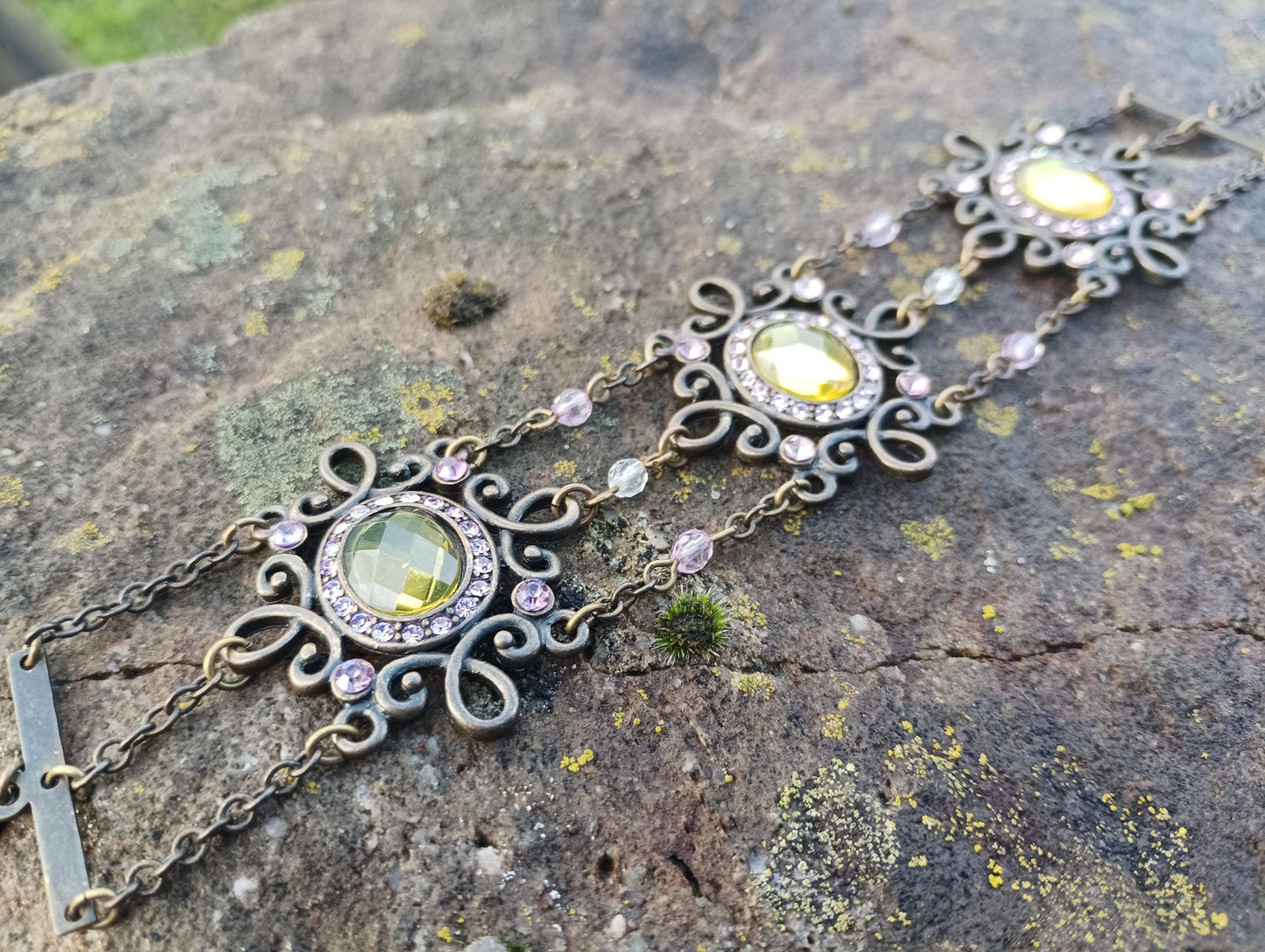Vintage Victorian Revival Bracelet with Faux Peridot Glass Stones