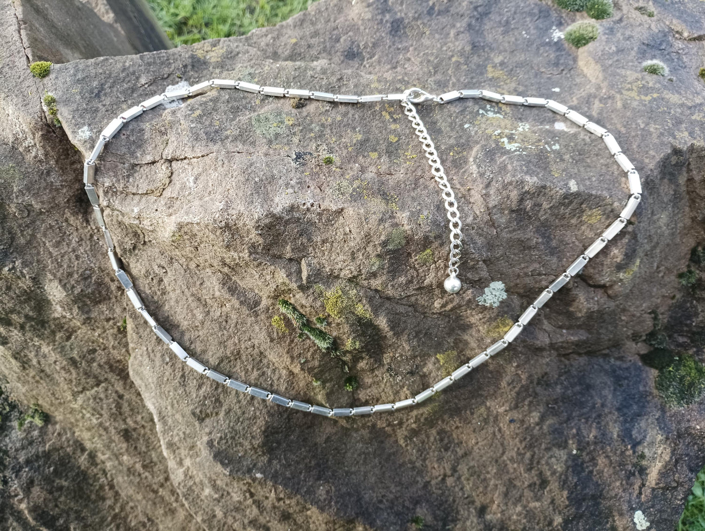 Vintage Long Chunky Silver Tone Rectangular Bar Chain Necklace