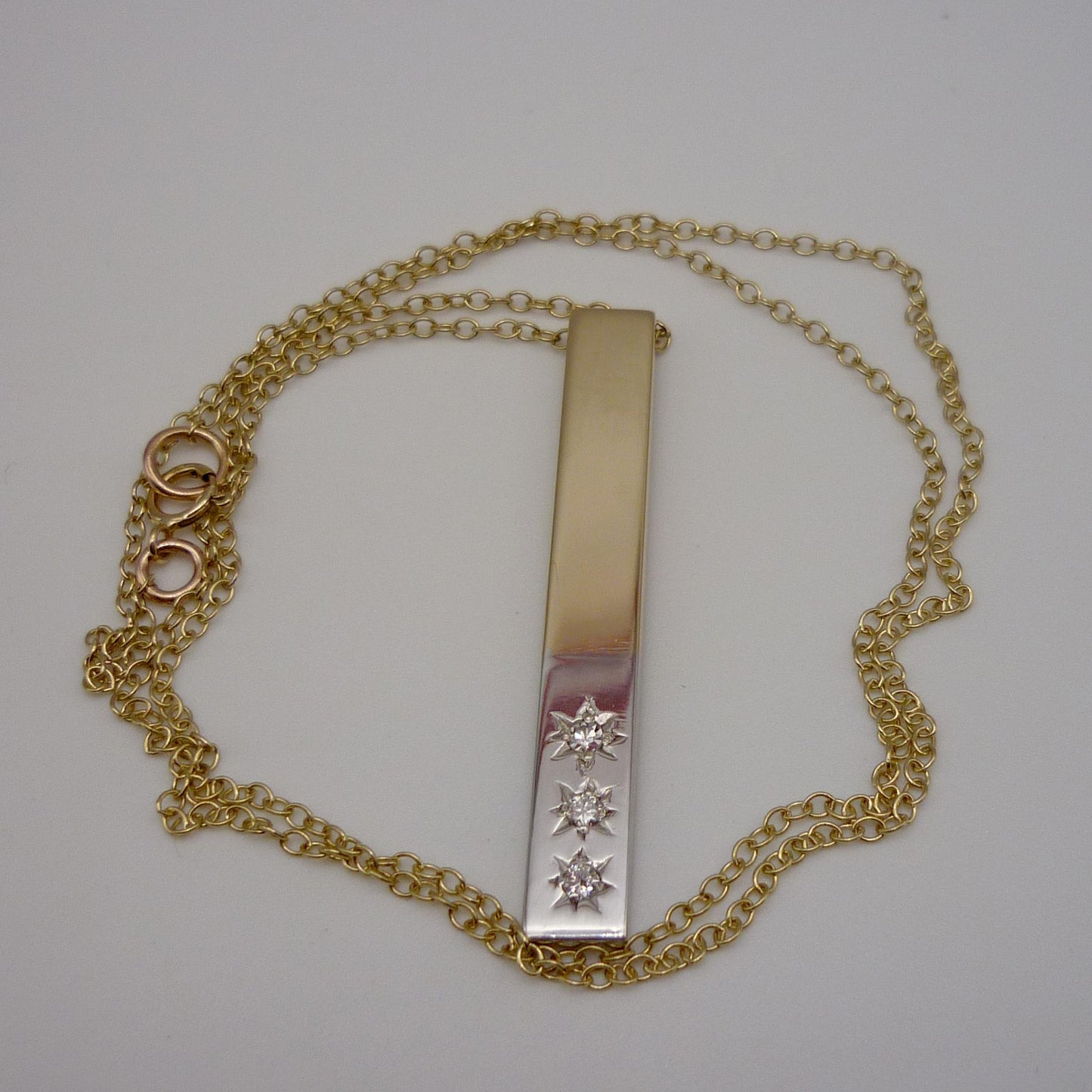 Two Tone Gold Bar Pendant with Diamonds