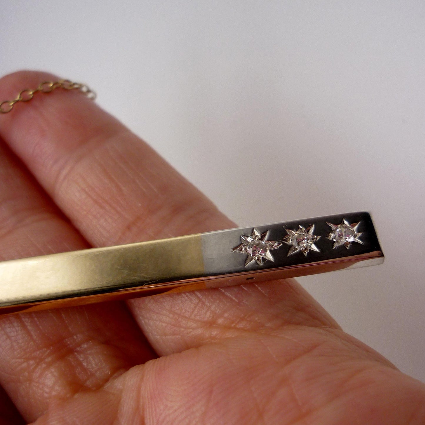 Two Tone Gold Bar Pendant with Diamonds