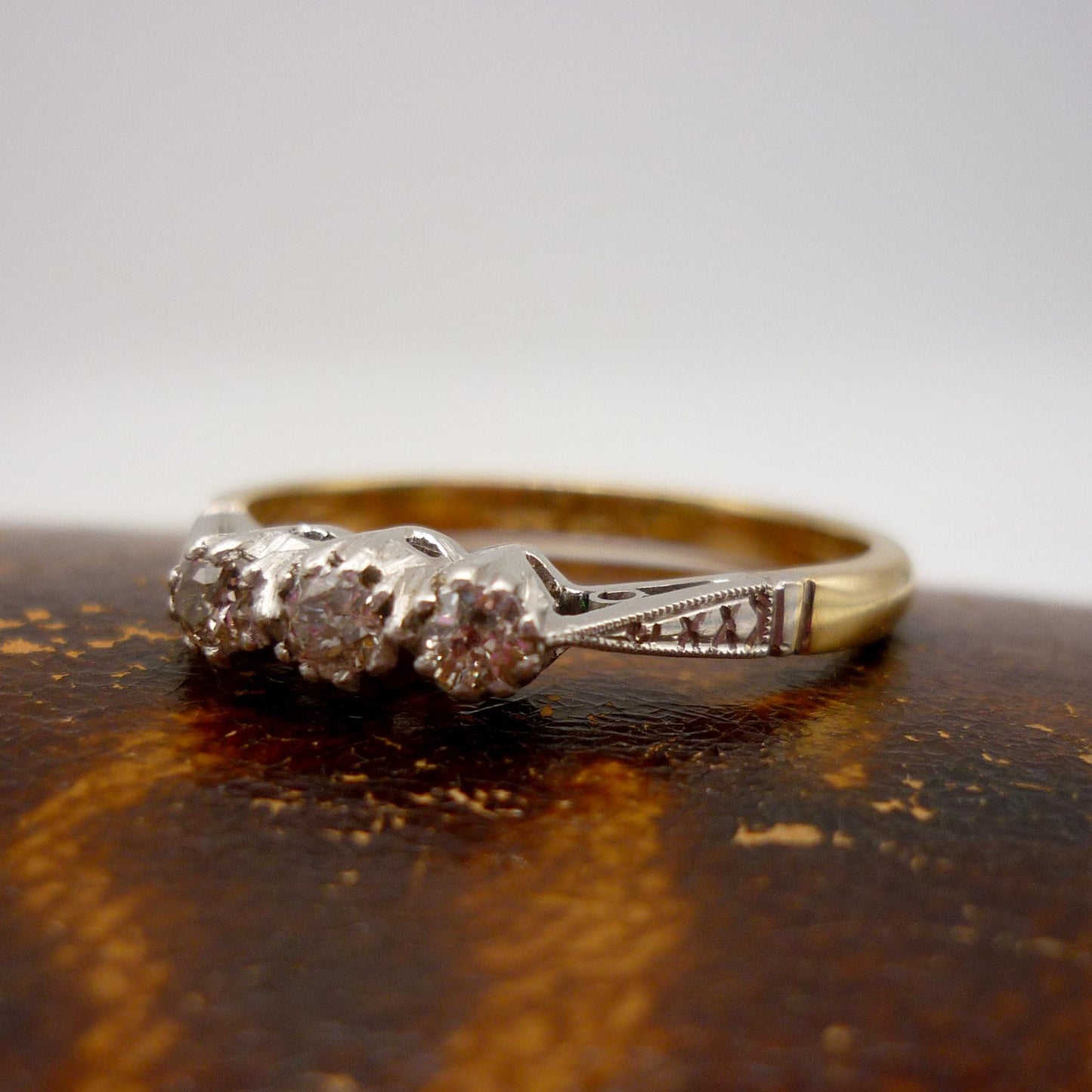 Antique 18k & Platinum Diamond Trilogy Ring Size 7