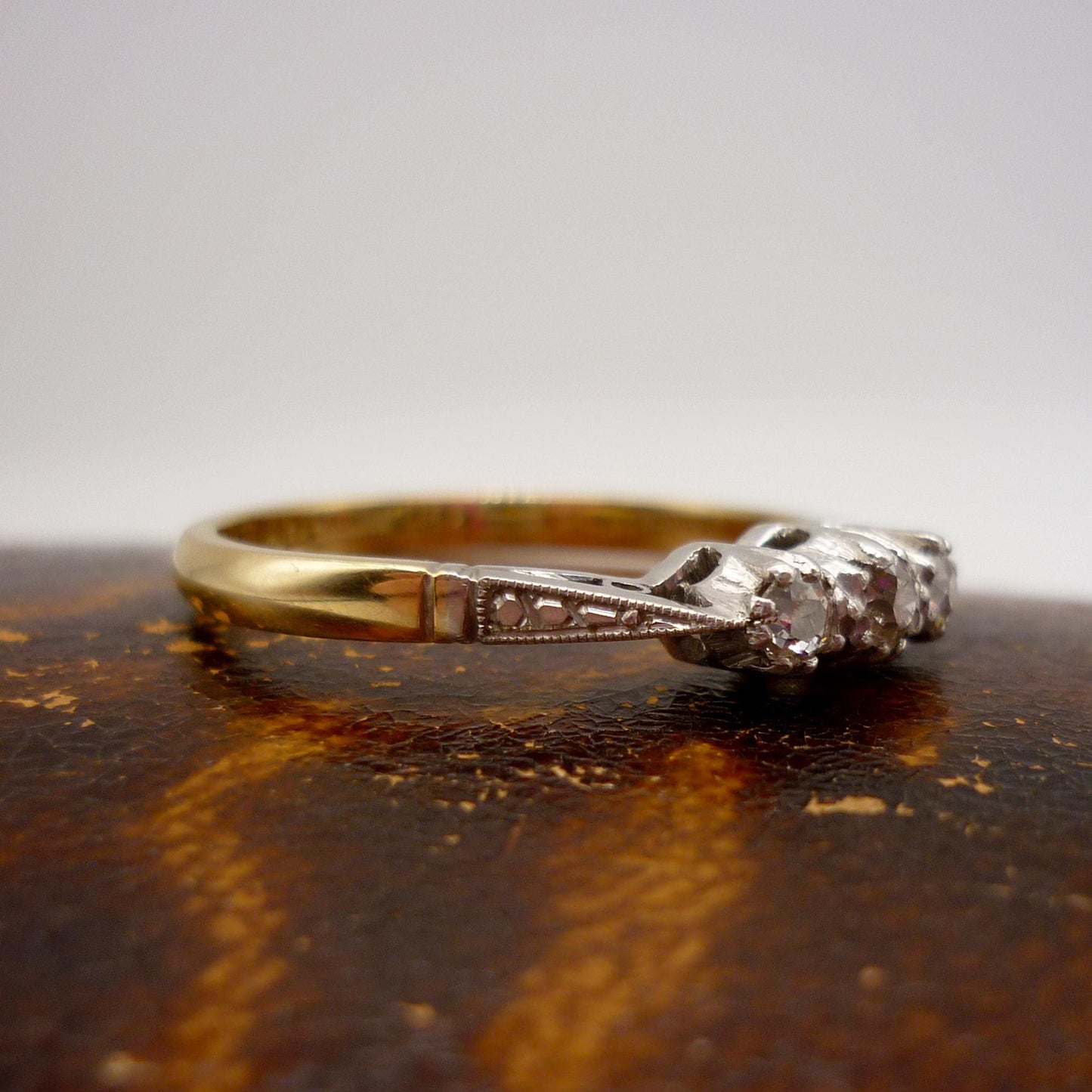 Antique 18k & Platinum Diamond Trilogy Ring Size 7