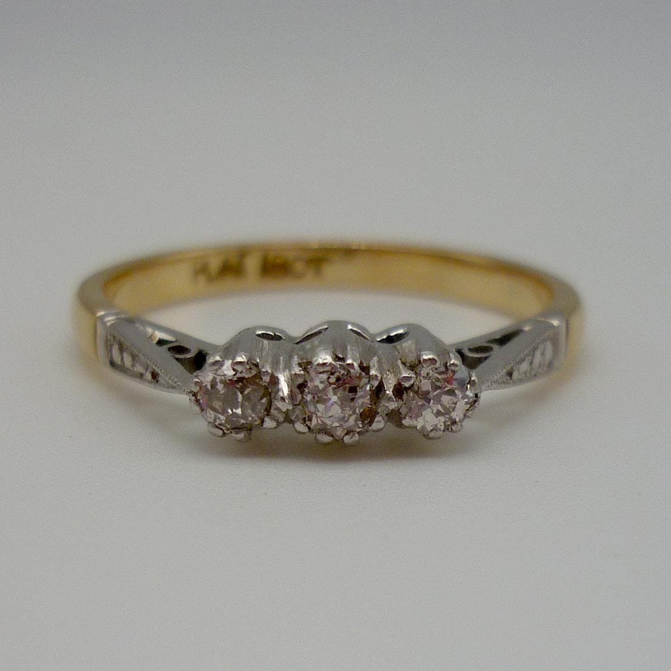 Antique 18k & Platinum Diamond Trilogy Ring Size 7